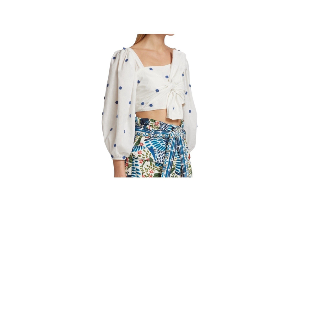 Farm Rio crop embroidered floral top With Tie On Front Size Medium - Picture 8 of 12